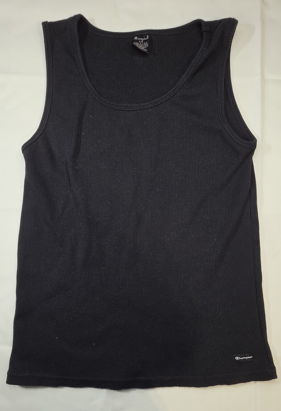 Champion Ribbed Tank Top Size Large Black Vintage 90s Made In USA Sku 0361
